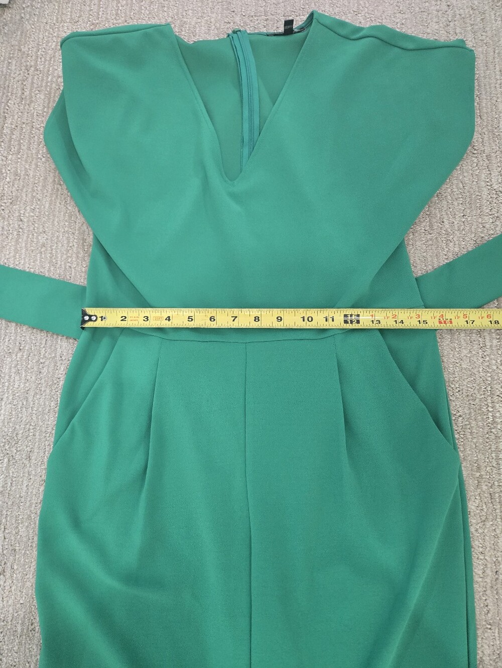 Express Emerald Green V-Neck Tie-Waist Jumpsuit - Picture 9 of 12